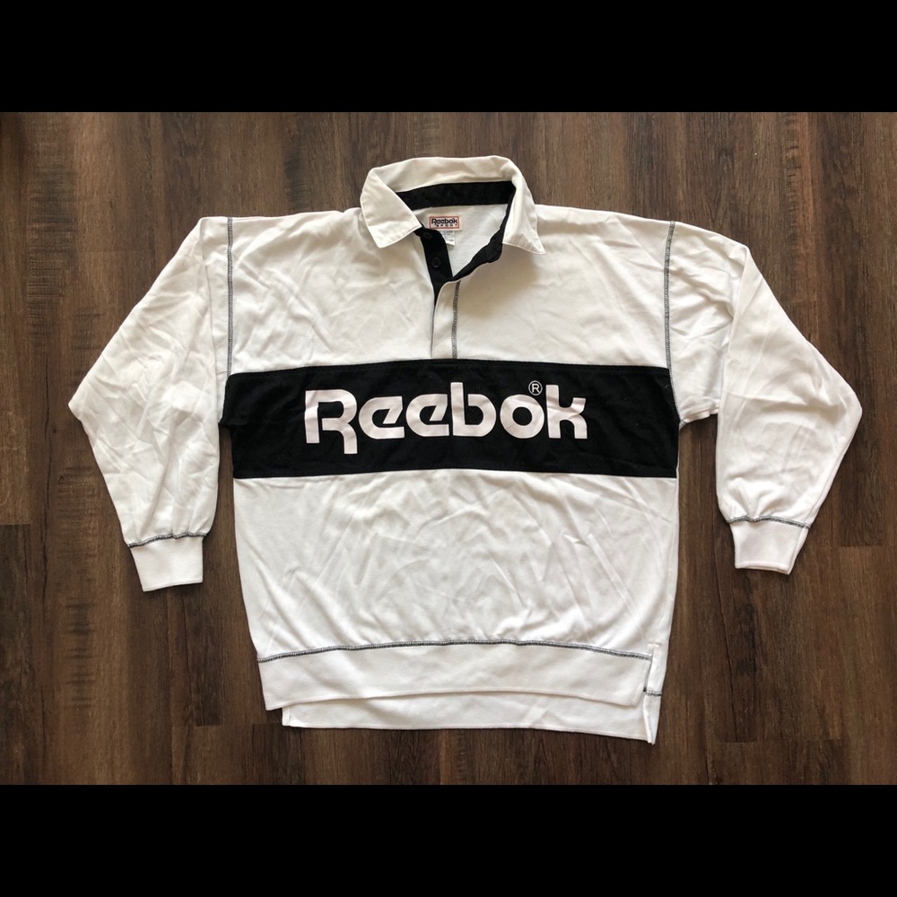 Vtg Reebok Sport Polo Shirt L old school 1980s L/S